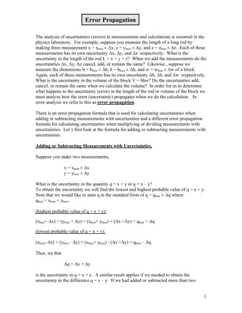 Error Propagation - Physics 122