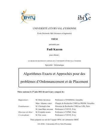 Algorithmes Exacts et Approchés pour des problèmes d ...