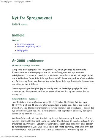 Dansk SprognÃ¦vn - Nyt fra SprognÃ¦vnet 1999/1