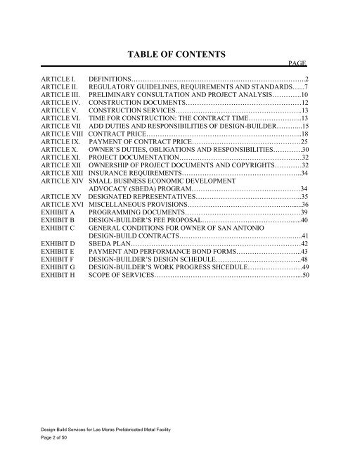 Design Build Contract Template - The City of San Antonio