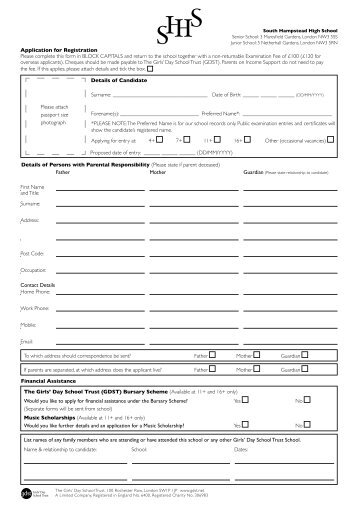 Senior School Application Form - South Hampstead High School