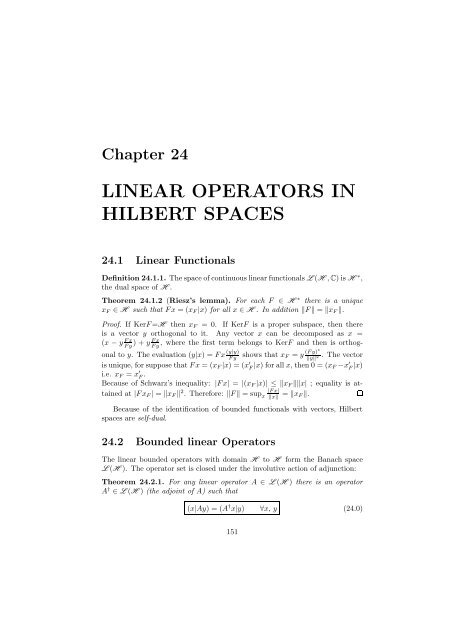 Linear Operators In Hilbert Spaces The Milan Theory Group