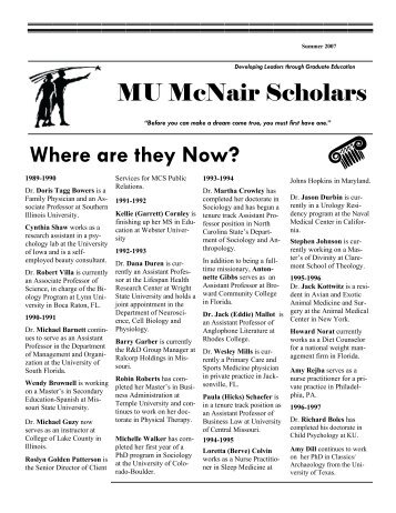 Where are they Now? - McNair Scholars Program at the University of ...