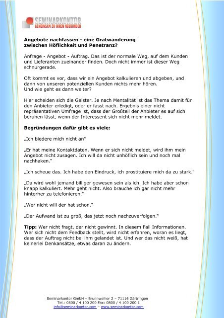 Checkliste Angebote nachfassen - Seminarkontor GmbH