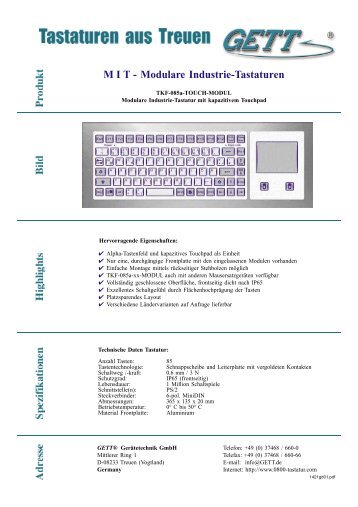 M I T - Modulare Industrie-Tastaturen - GETT Gerätetechnik GmbH