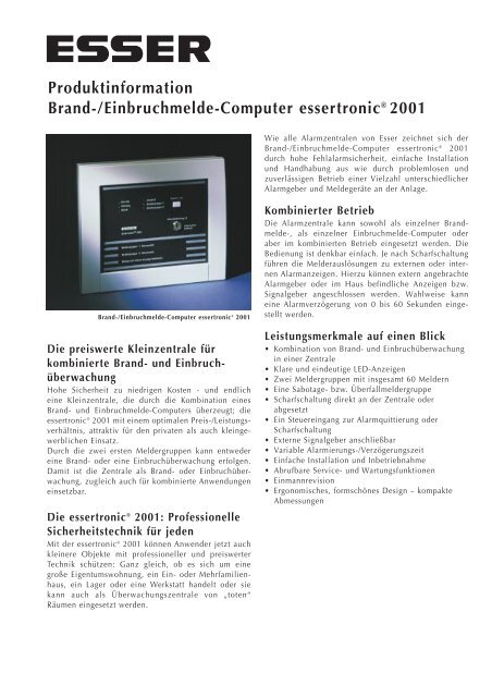 Produktinformation Brand-/Einbruchmelde-Computer essertronic ...