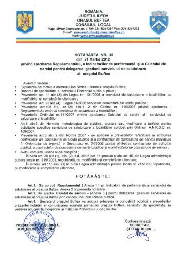 HotÃ£rÃ¢rea Consiliului Local nr. 35 din 21 Martie ... - Primaria buftea