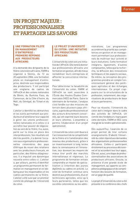 Rapport d'activité 2006 - Fondation FARM