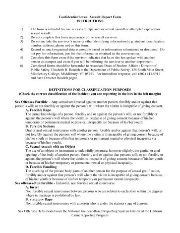 Confidential Sexual Assault Report Form INSTRUCTIONS 1) The ...
