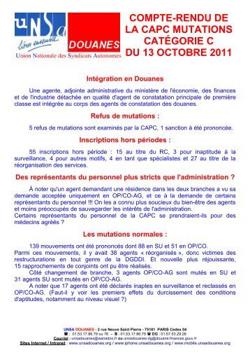 compte-rendu de la capc mutations catÃ©gorie c du ... - UNSA Douanes