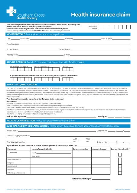 Claim Form - Southern Cross Healthcare