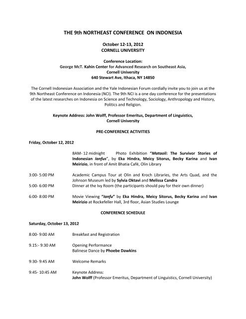 THE 9th NORTHEAST CONFERENCE ON INDONESIA