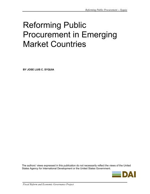 Reforming Public Procurement in Emerging Market ... - KDID Portal