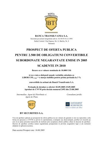 Prospect de oferta publica de obligatiuni Banca ... - Kmarket.ro