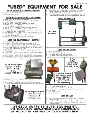 Page 5 02 / 03 “USED” EQUIPMENT FOR SALE - Wenzco