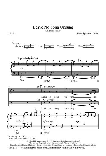 Leave No Song Unsung - Lorenz