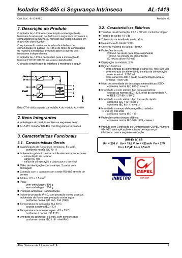 AL-1419 - Isolador RS-485 c/ SeguranÃ§a IntrÃ­nseca - Altus