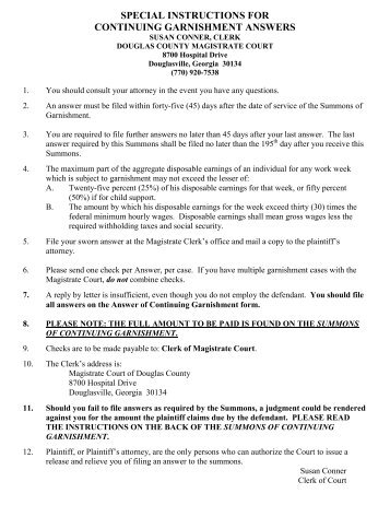 Garnishment - Continuing - Douglas County, Georgia