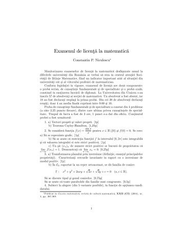Examenul de licenta la matematica
