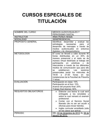 cursos especiales de titulaciÃ³n - Facultad de FilosofÃ­a y Letras