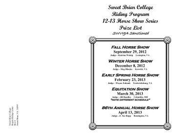 Sweet Briar College Riding Program 12-13 Horse Show Series ...