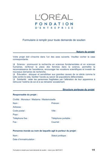 Formulaire a remplir pour demander un soutien de la Fondation d ...