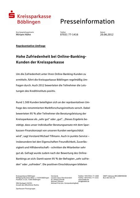 Hohe Zufriedenheit bei Online-Banking - Kreissparkasse Böblingen