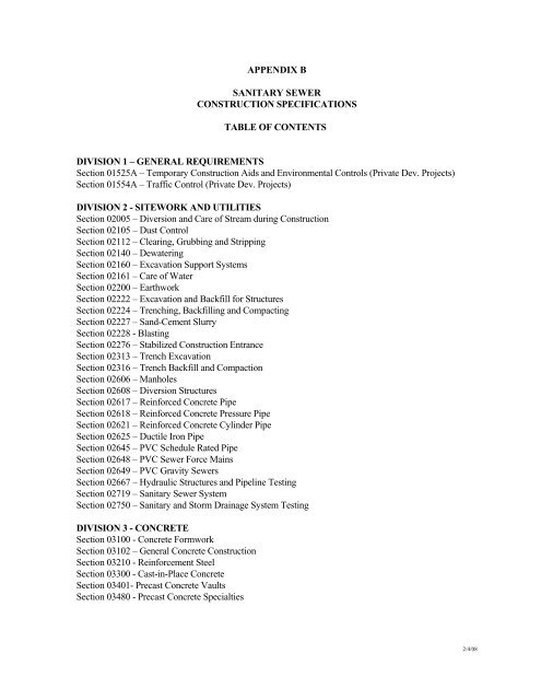 Construction Specifications West Jordan
