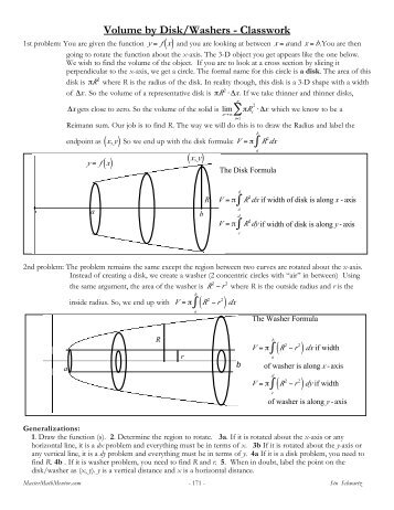 Volume by Disk/Washers - Classwork - Hollywood High School