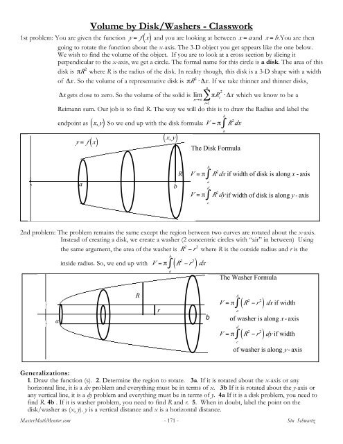 Volume by Disk/Washers - Classwork - Hollywood High School