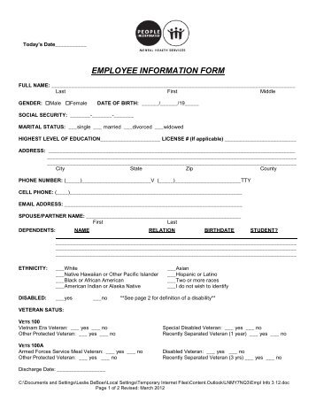 EMPLOYEE INFORMATION FORM - People Incorporated