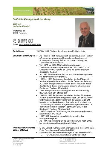 Profil - Fröhlich Management  Beratung