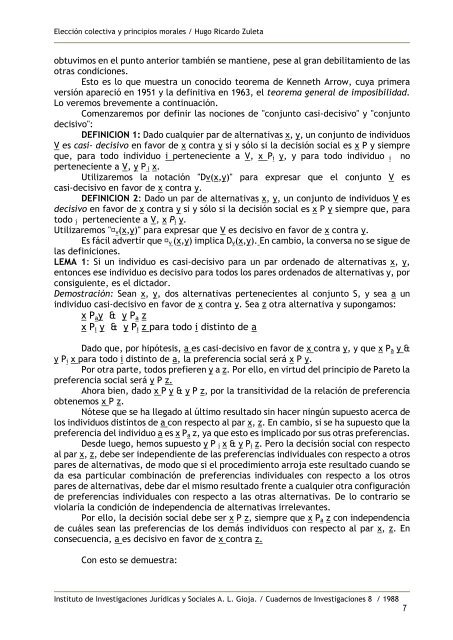 ElecciÃ³n colectiva y principios morales - Facultad de Derecho