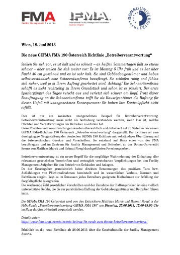 Wien, 18. Juni 2013 Die neue GEFMA FMA 190 Ãsterreich Richtlinie ...