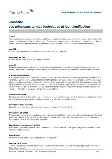 Glossaire Les principaux termes techniques et leur ... - Pensionskasse