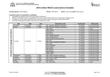 2014 WACE written examinations timetable