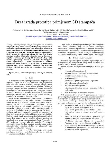 Brza izrada prototipa primjenom 3D Å 