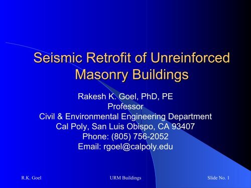 Seismic Retrofit of Unreinforced Masonry Buildings - Civil and ...