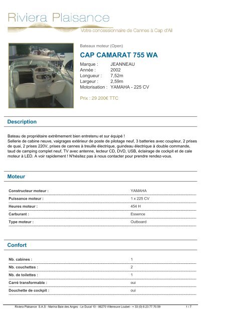CAP CAMARAT 755 WA - Riviera Plaisance