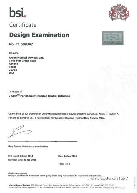 L-Cath PICC TM Catheter DE certificate - Argon Medical Devices, Inc