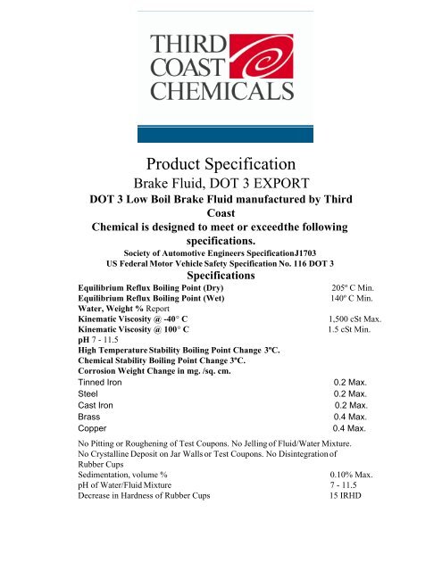 DOT 3 Export Brake Fluid - Third Coast Chemicals