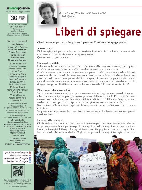 Liberi di spiegare - VIS - Volontariato Internazionale per lo Sviluppo