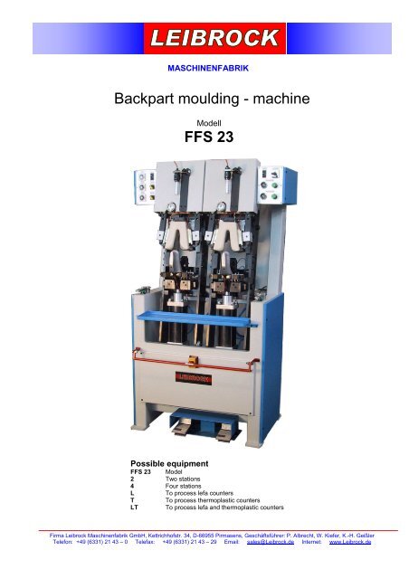 Backpart moulding - machine FFS 23