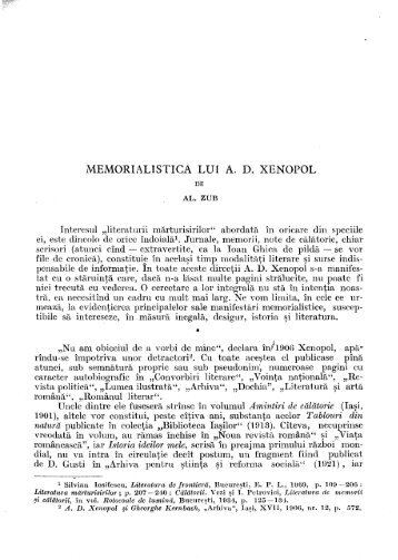 MEMORIALISTICA LUI A. D. XENOPOL DE AL. ZUB ... - alil.ro