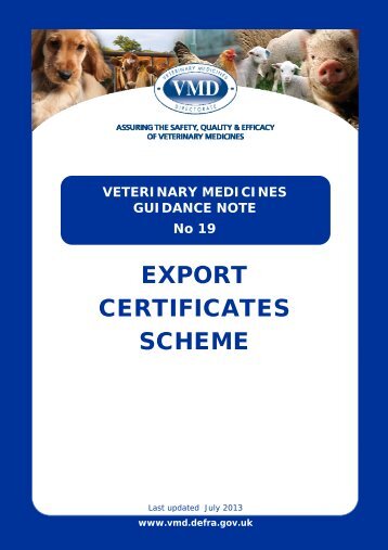 Export Certificate Scheme - Veterinary Medicines Directorate - Defra