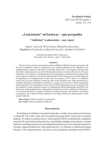 âUzaleÅ¼nienieâ od fenelzyny â opis przypadku - Psychiatria Polska