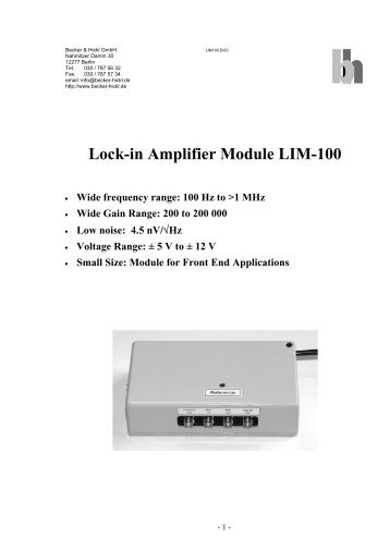 Lock-in Amplifier Module LIM-100 - Becker & Hickl