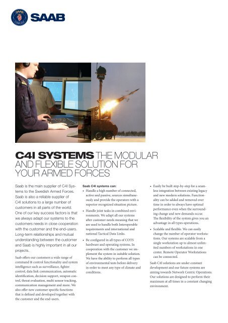C4I SYSTEMS The Modular and Flexible SoluTion For your ... - Saab