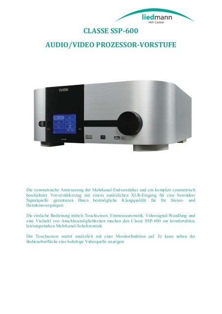 classe ssp-600 audio/video prozessor-vorstufe - Liedmann.de