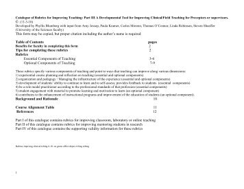 rubrics for evaluating clinical teaching or for preceptors